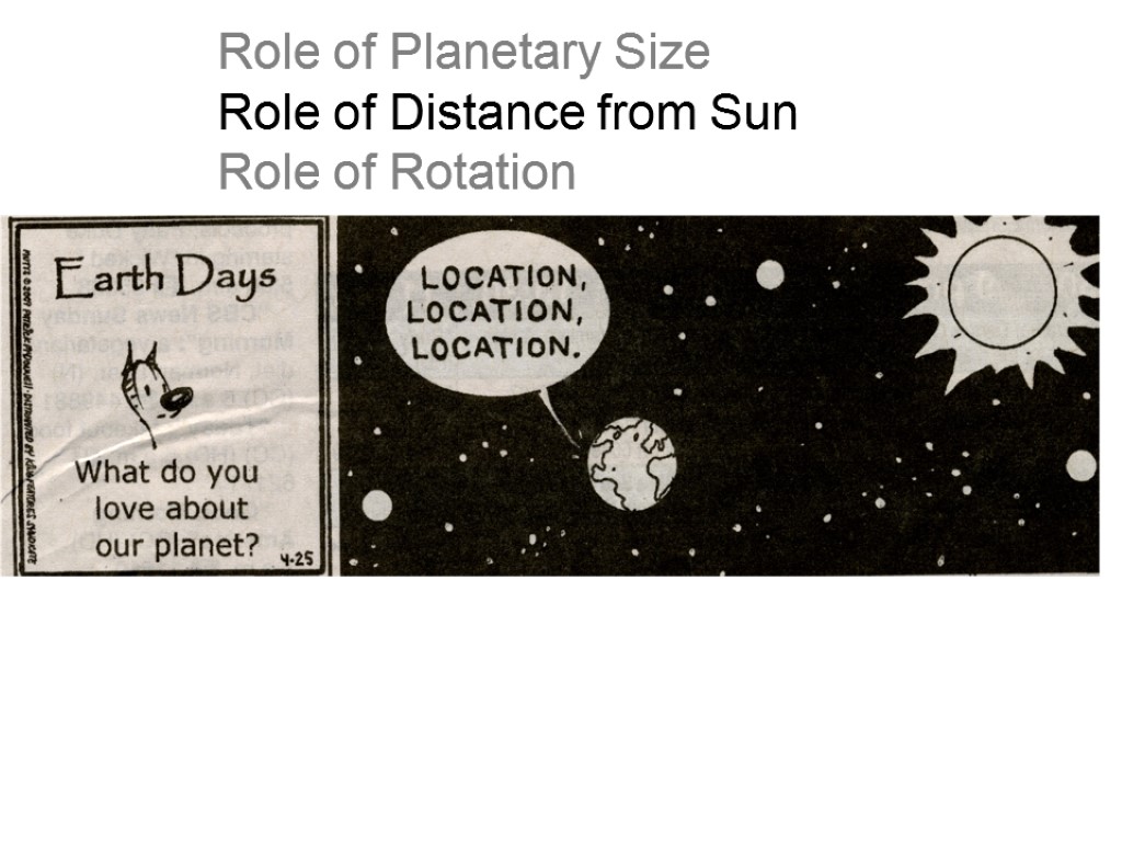 Role of Planetary Size Role of Distance from Sun Role of Rotation